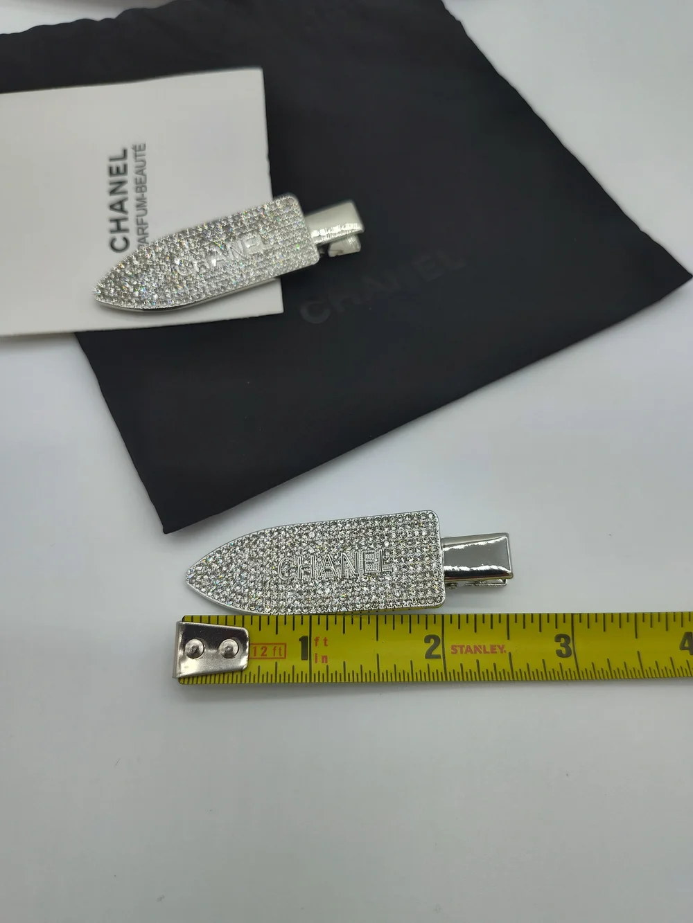 CHANEL Beauté Crystal Hair Clips Pair Box Dust Bag Silver Collectible Gift NWT